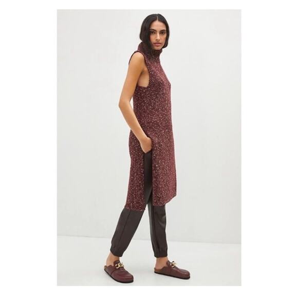 Anthropologie Flowy Maxi Tunic Sleeveless Turtleneck Tunic Sweater Wine Small - Picture 11 of 15